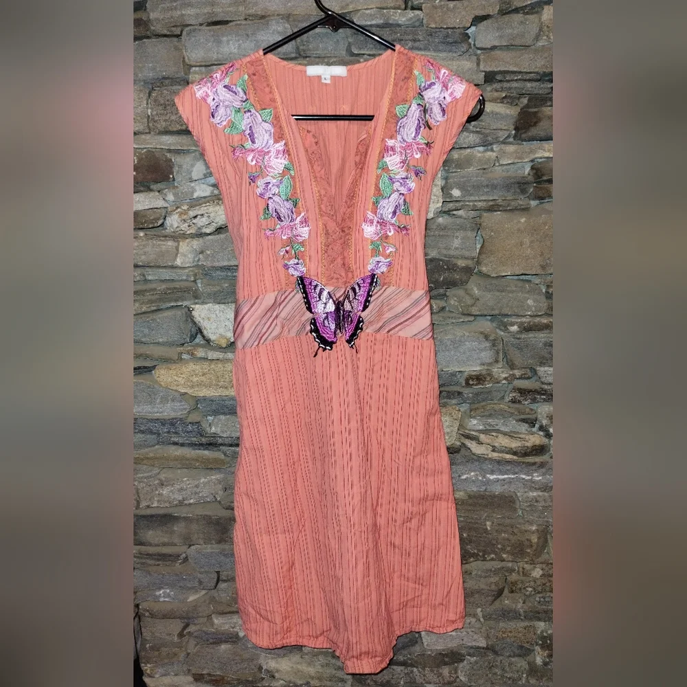 3j Johny was Butterfly Embroidered Orange Sleeveless Dress - Picture 8 of 12